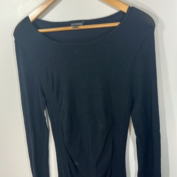 Express Sinched Tight Rayon Long Sleeve Scoop Neck Dress Little Black Dress - Picture 4 of 5